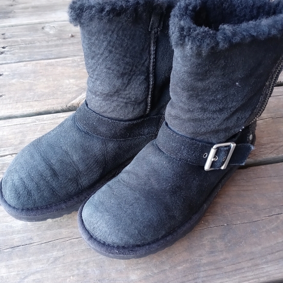 UGG Australia Blaise moto glitter zipper 1004271 black suede boots Size 6. 124pe - Picture 1 of 10